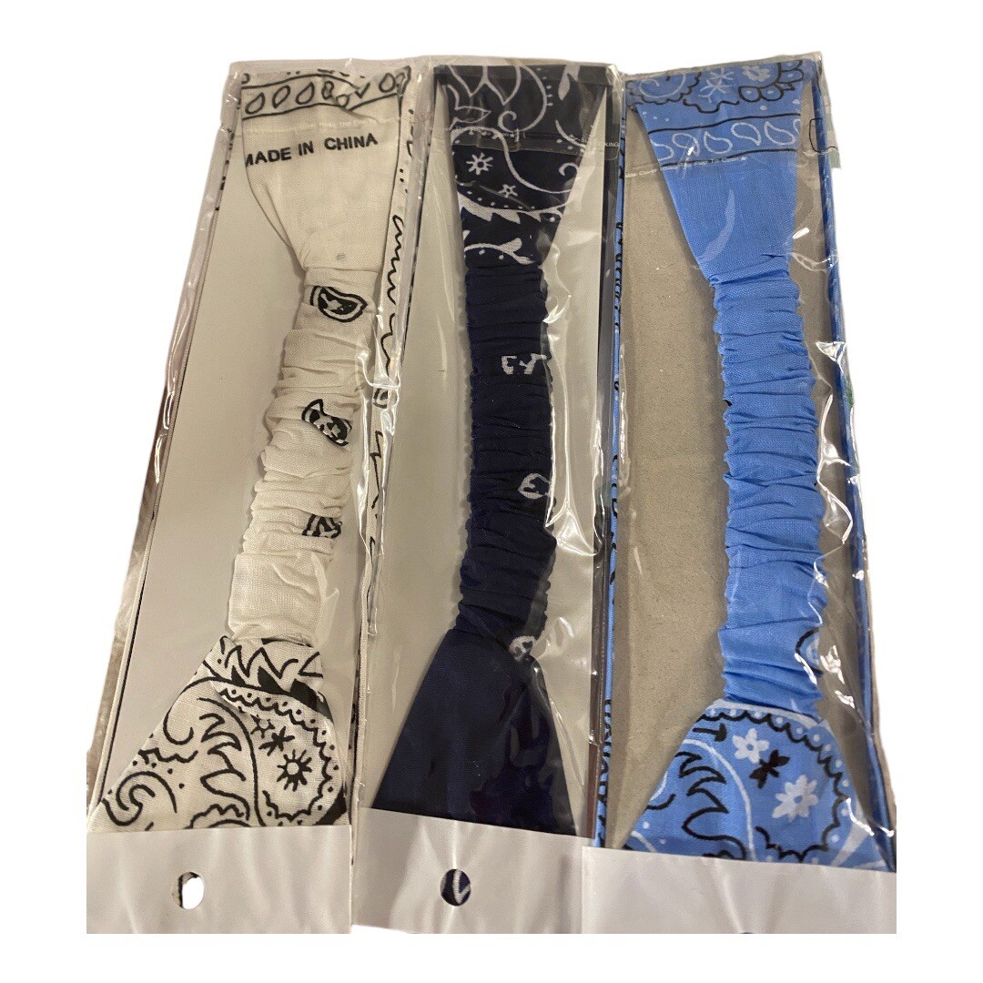 Bandana Headbands Lot of 3 White Black Blue