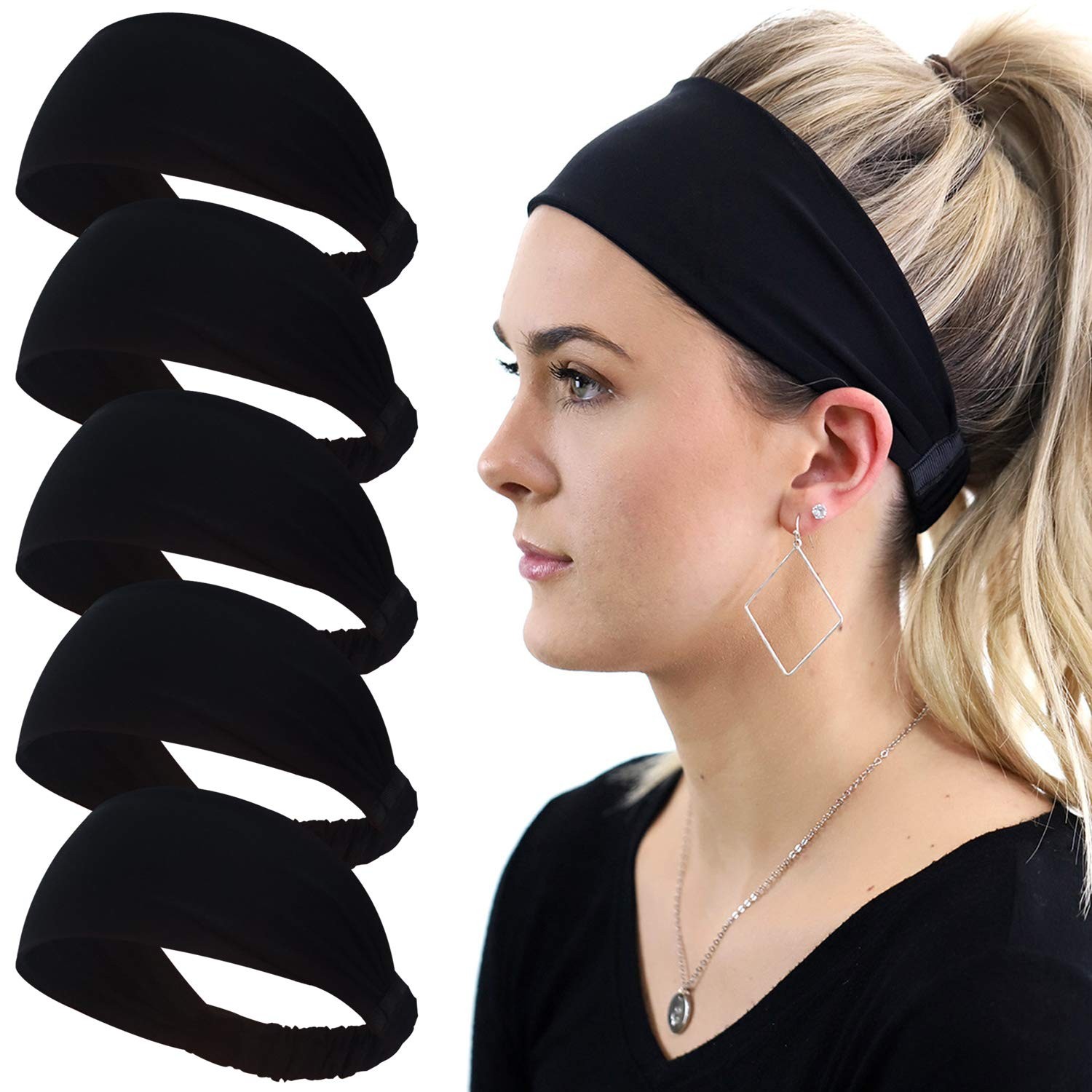 5 PCS Workout Headbands For Women Sweat Absorbing Soft Elastic Yoga Hairbands