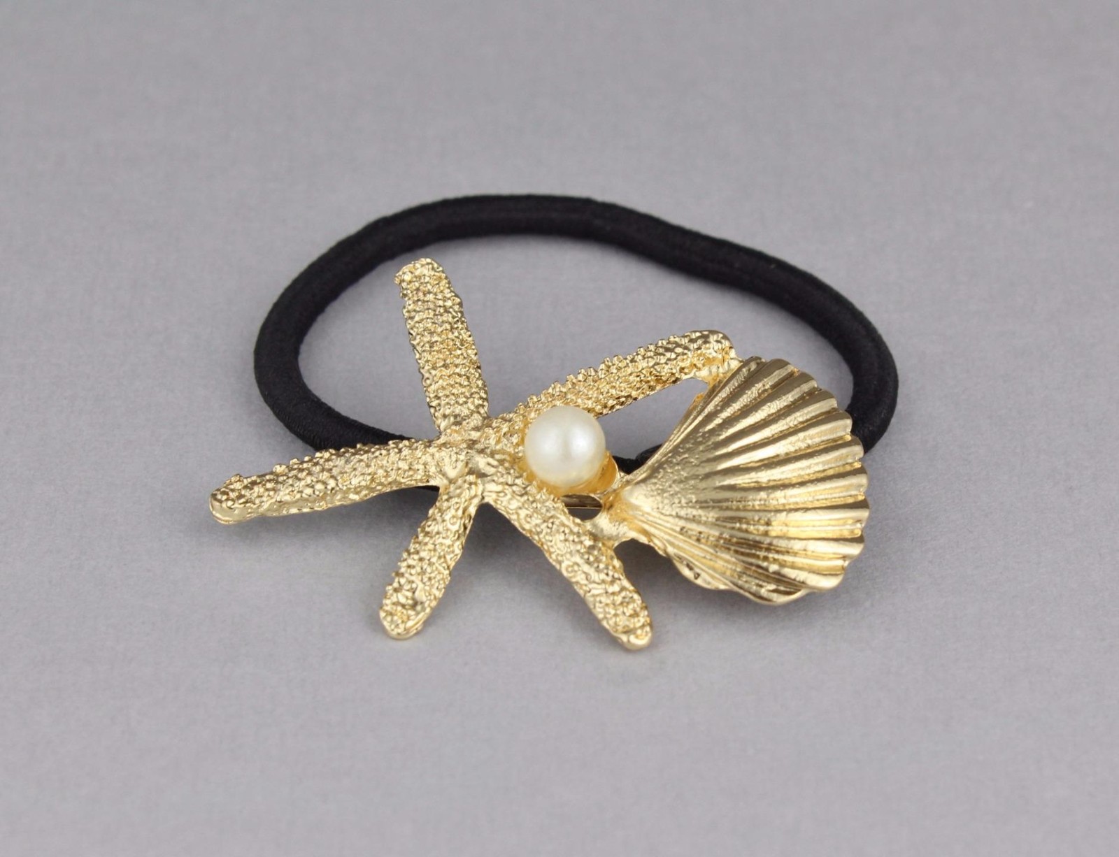Gold starfish ponytail holder cuff gold hair tie pony tail star fish sea shell