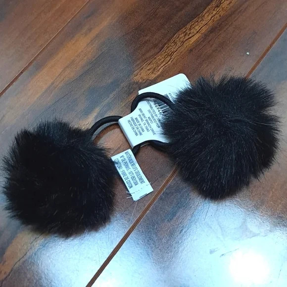 New Bead Landing 2 Black Hair Ties Faux Fur Scrunchies Fluffy