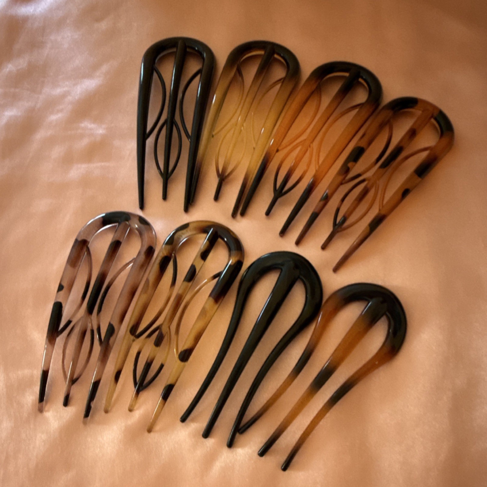 Set of 8 Brown/Black Plastic Oval Tortoise Shell Hair Combs for Women