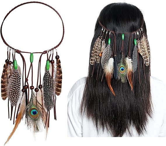 Indian Boho Feather Headband Costume Headpiece Festival Wear