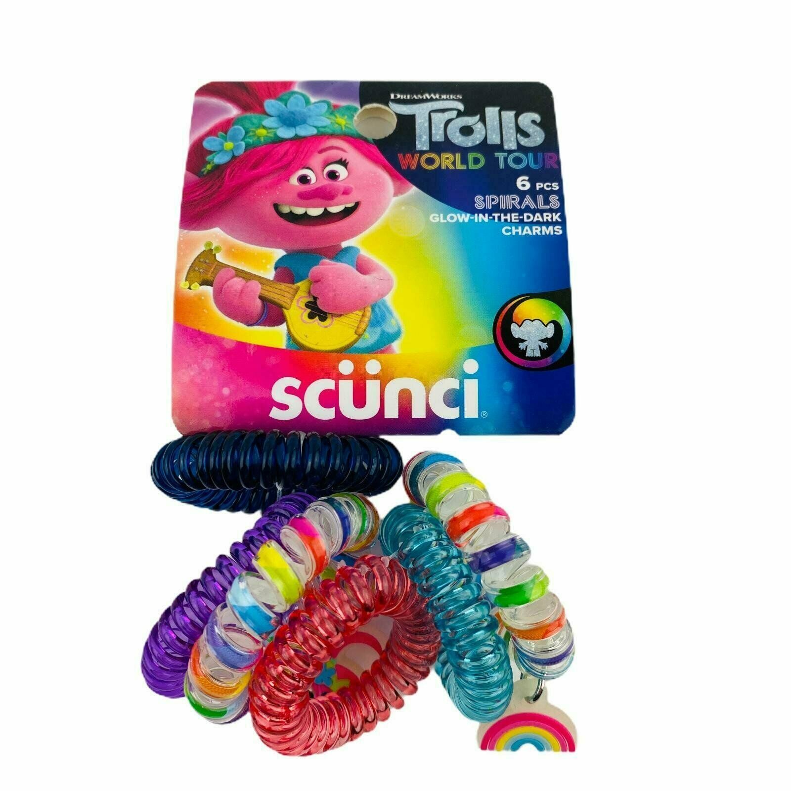 Scunci Trolls World Tour Spirals – Glow in the Dark Hair Charms 6 Pieces