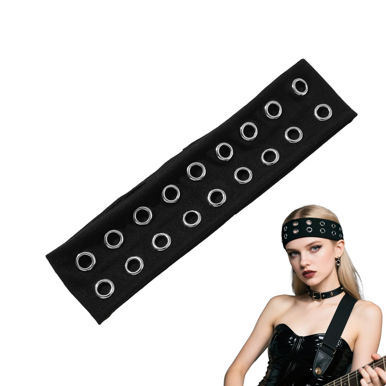 CZMZHFC Grommet Headband,Women Hollow Out Eyelets Elastic Hairband,Punk Style…