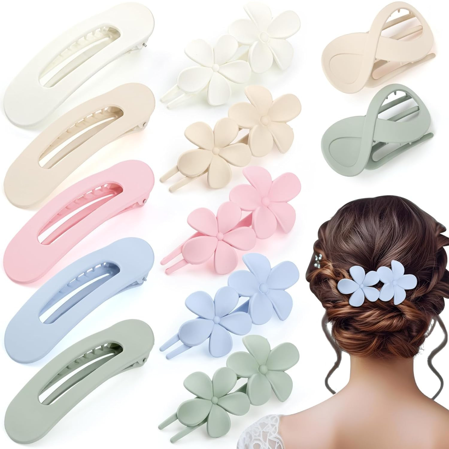 12 Pcs Flat Hair Clips for Women, 3 Styles Flat Claw Clips Lay down Claw Clips