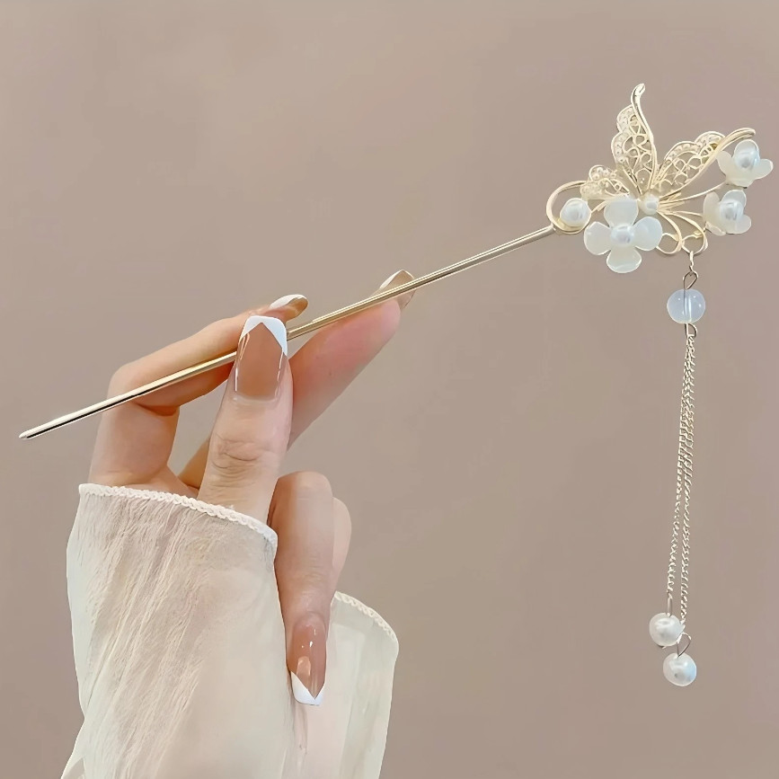 1pcs Elegant Chinese Style Tassel Hairpin – Traditional Floral Design Hair Stick