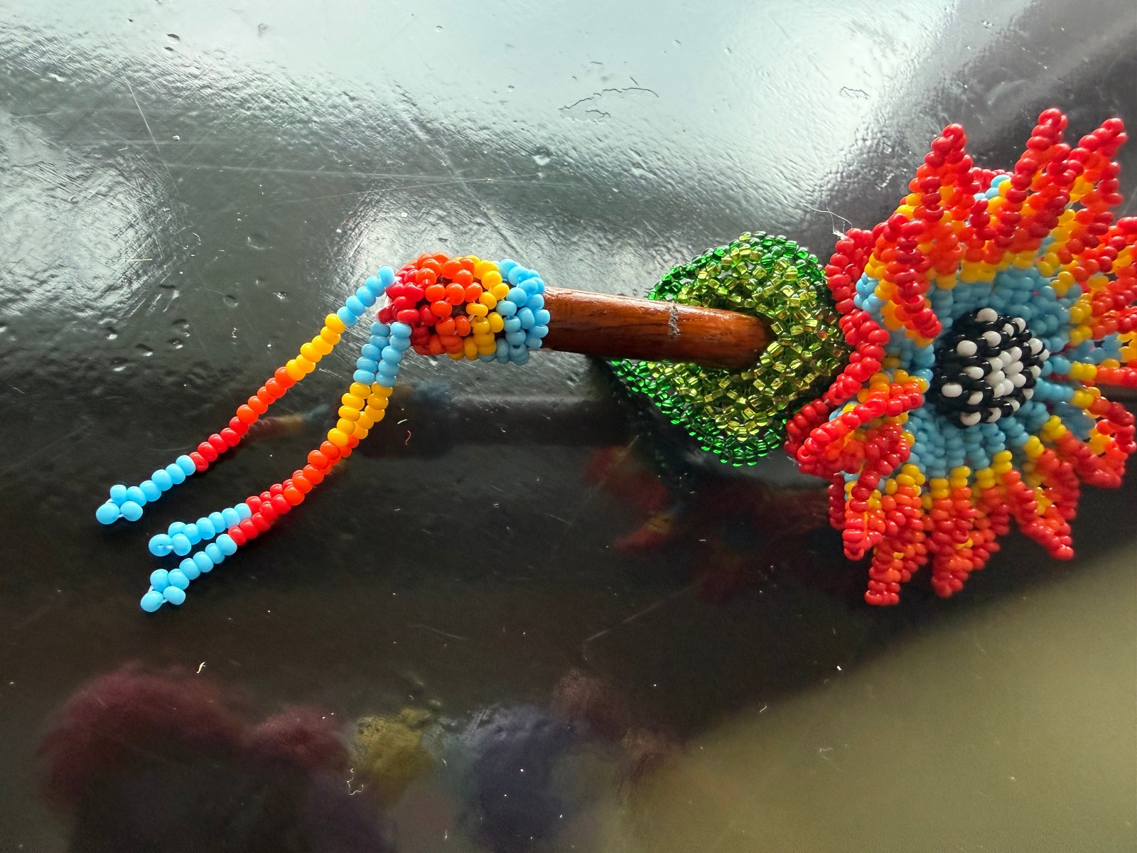 Guatemala Artisan Beaded Floral Hair Barrette Wooden Hair Accessory #2026053002