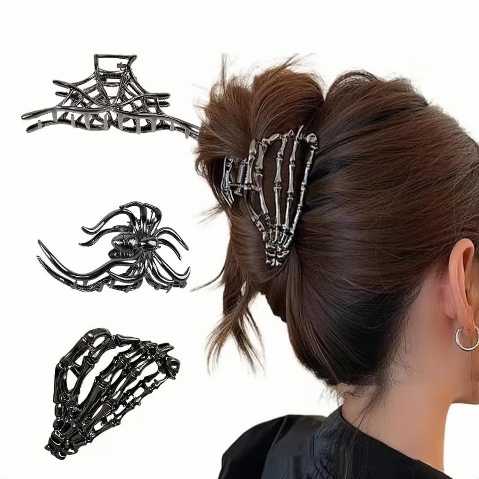 Jiajiubai 3-Pack Gothic Skeleton Hand Hair 1 Count (Pack of 1), black246