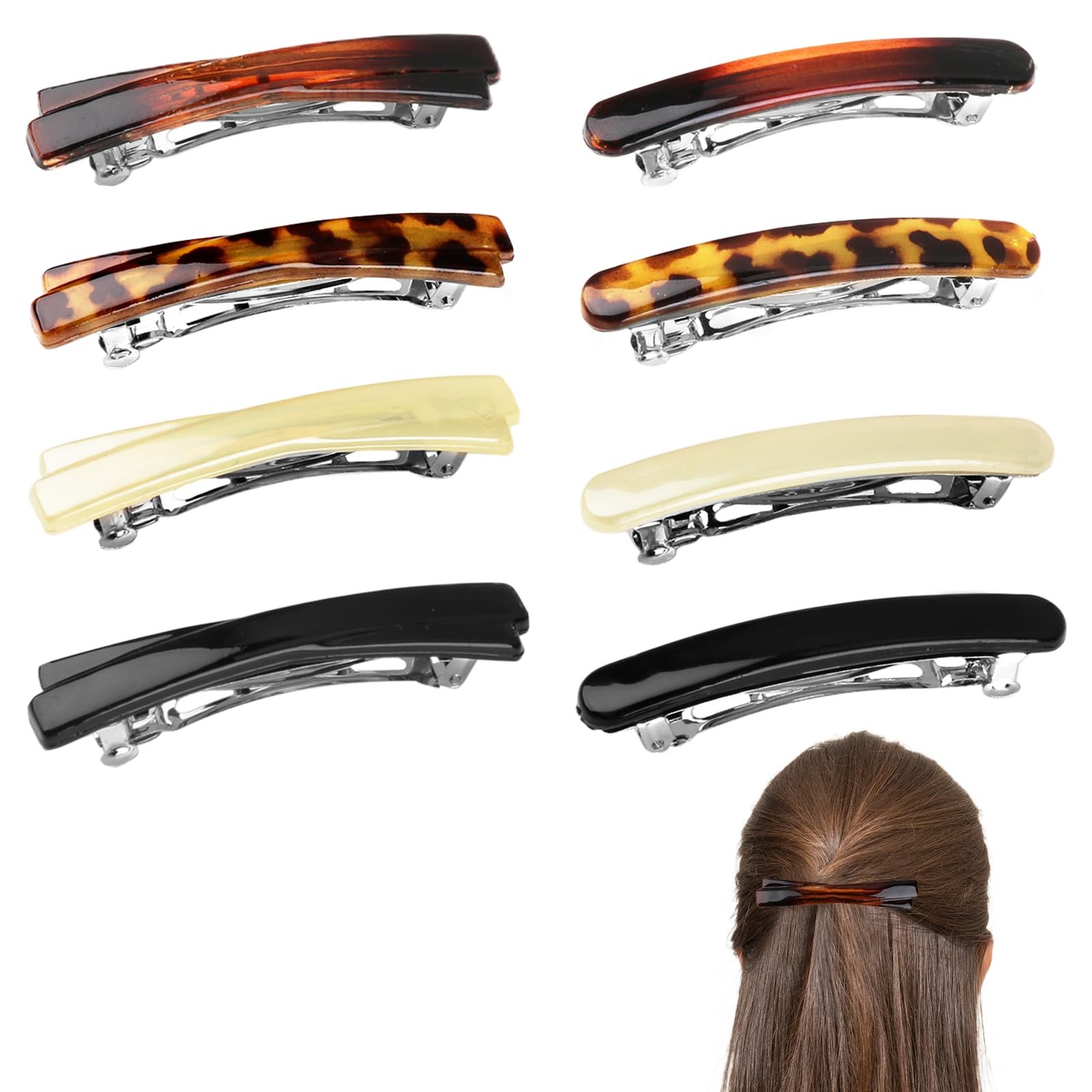 8 Pcs 2.56 inch French Barrette Flat Hair Clips for Women, Tortoise Shell Hai…