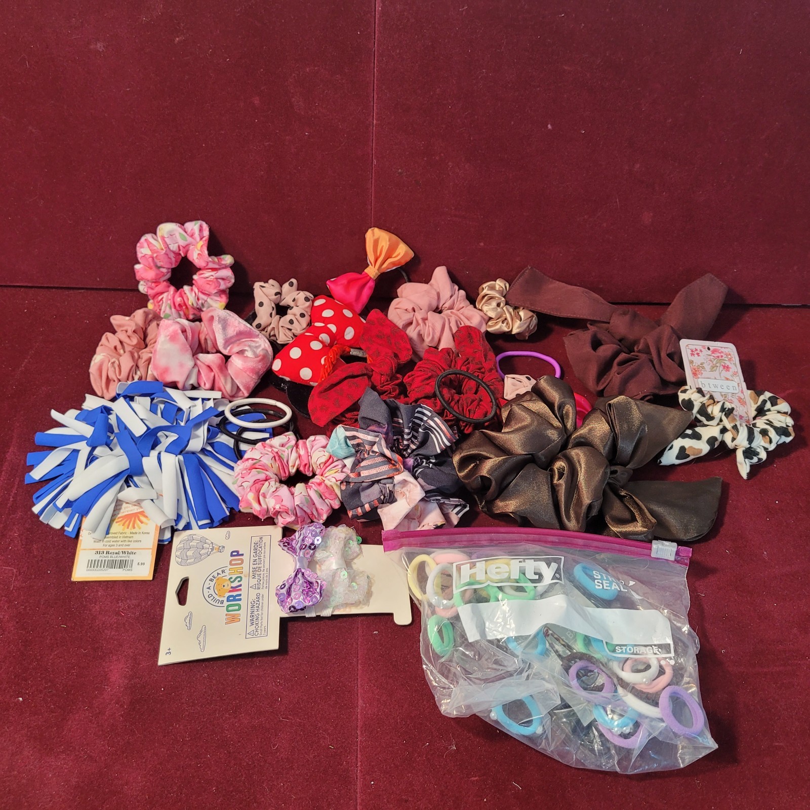 25 Pieces Girls Variety Haur Ties/ Scrunchies + ,Extra Bag Of Bands & Rubber…