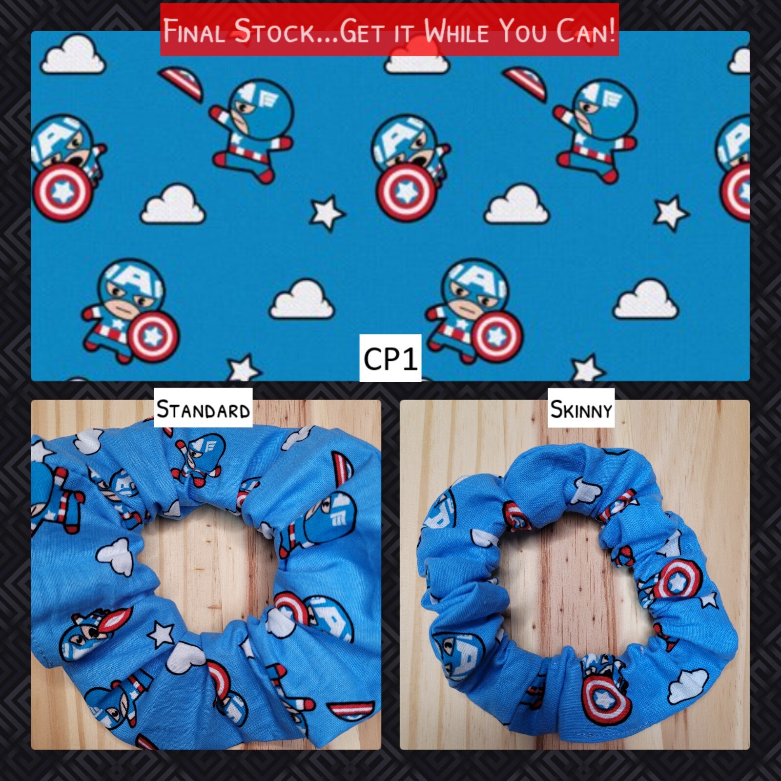 Captain America Scrunchies | Handmade in the USA | Long Lasting Silicone Elastic