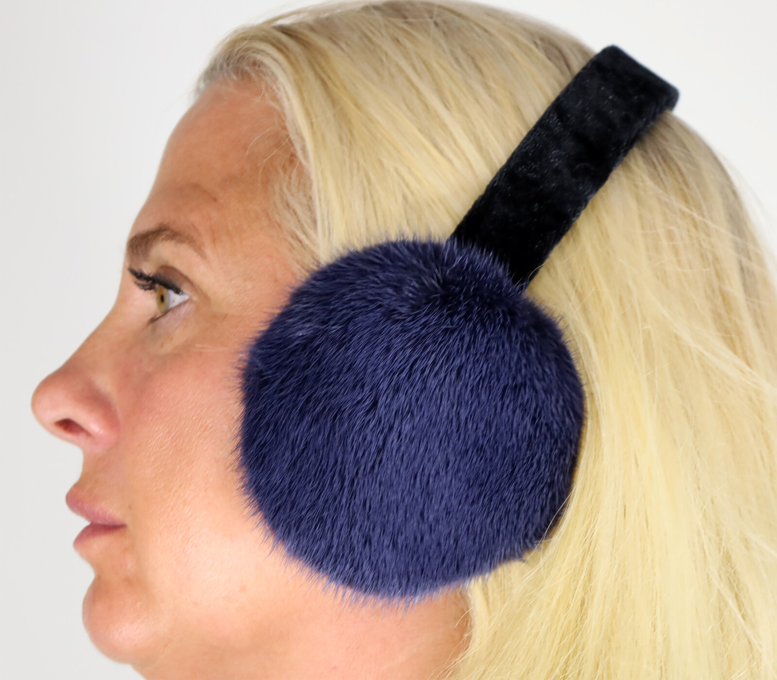 New Navy Blue Mink Fur Ear Muffs Efurs4less
