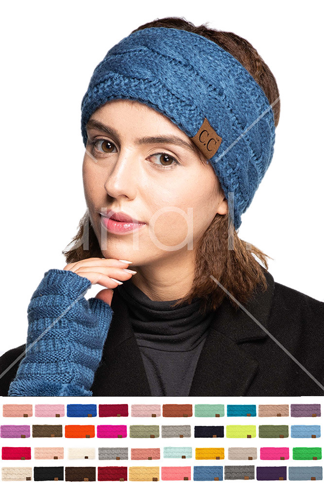 C.C Womens Sherpa Lined Winter Cable Knit Ear Warmer Headband Headwrap
