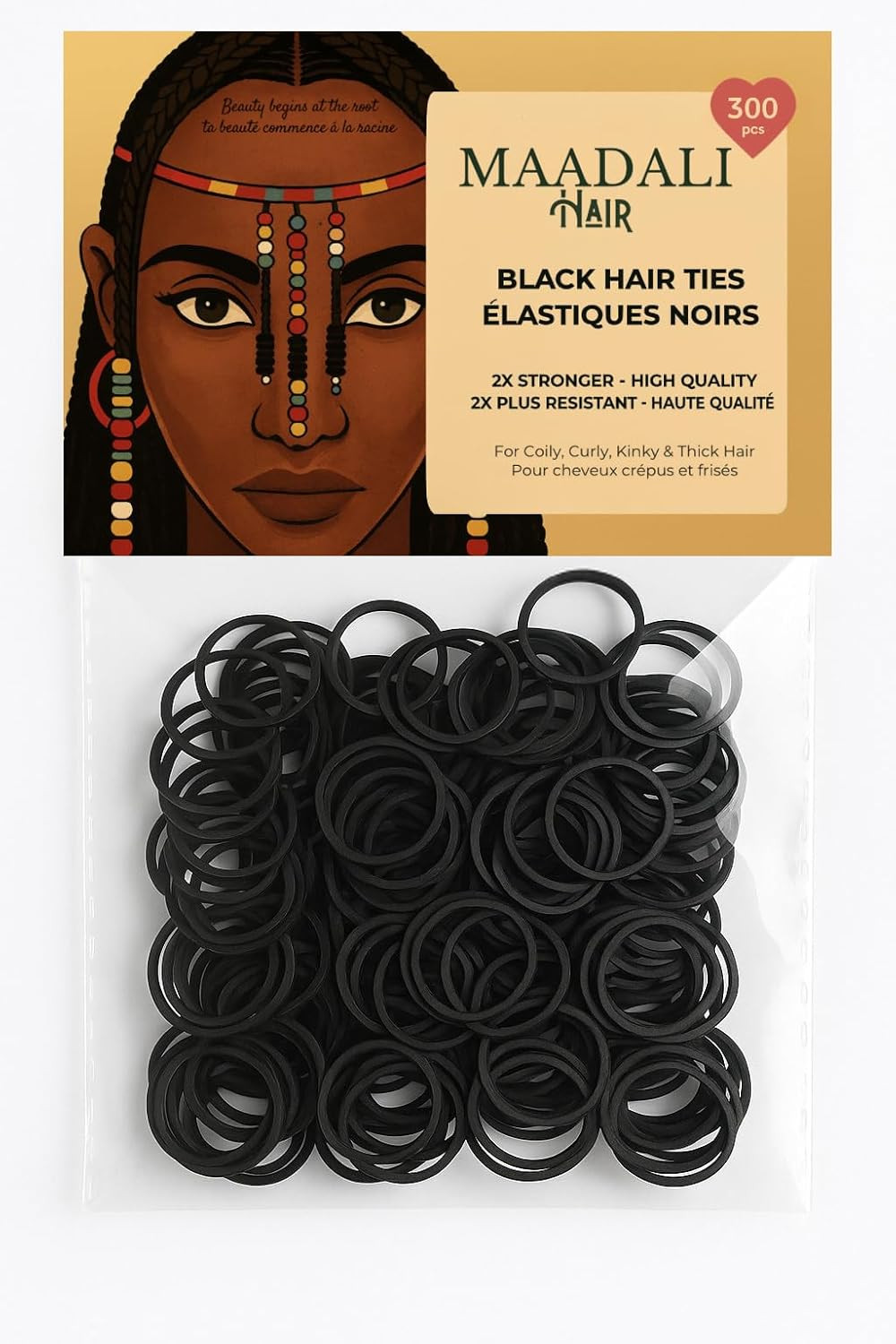 300 Black Hair Ties – Small Strong Rubber Bands for Thick, Curly & Afro Hair, Br