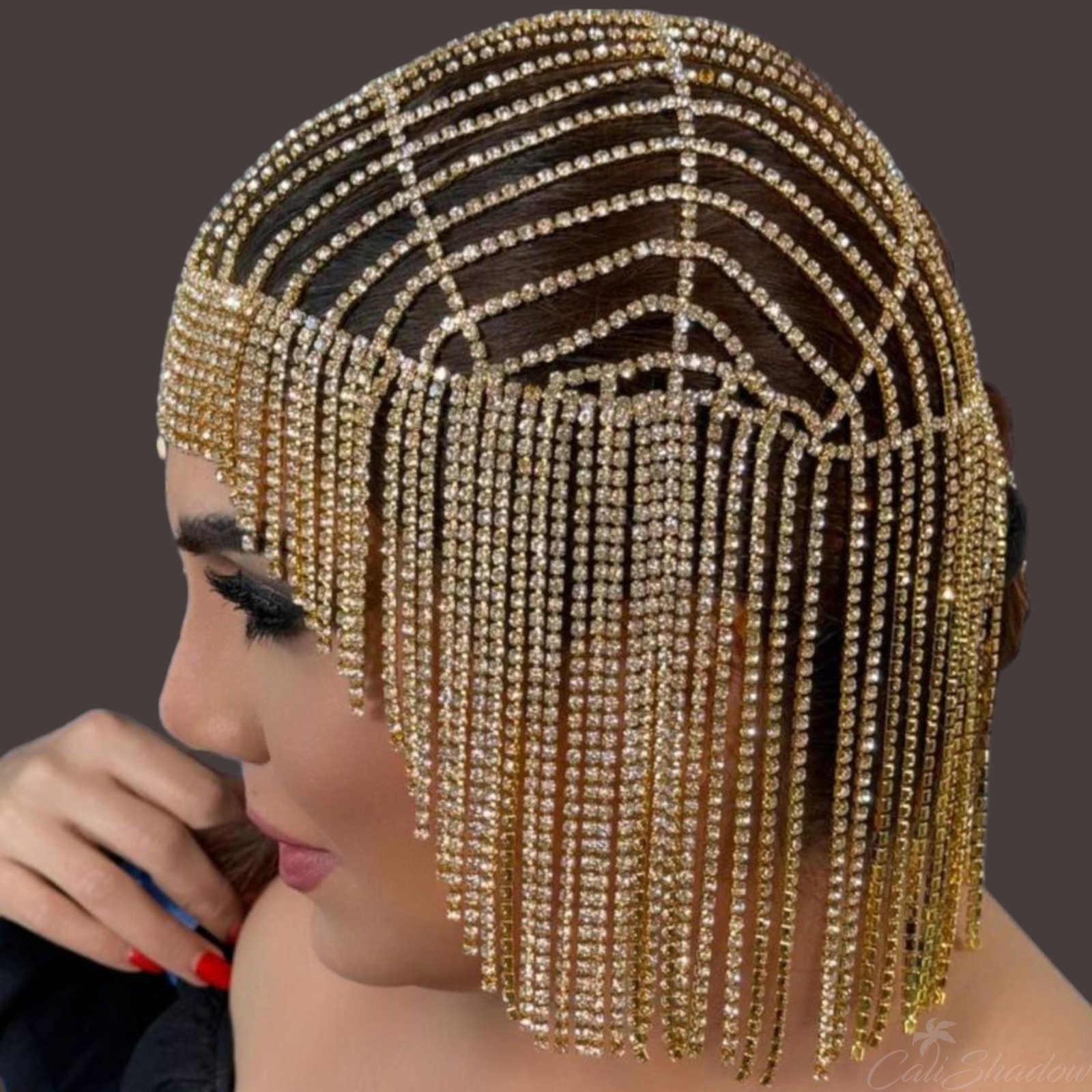 Crystal Tassel Hair Chain Head for Women Backside Forehead Flapper Cap Headband