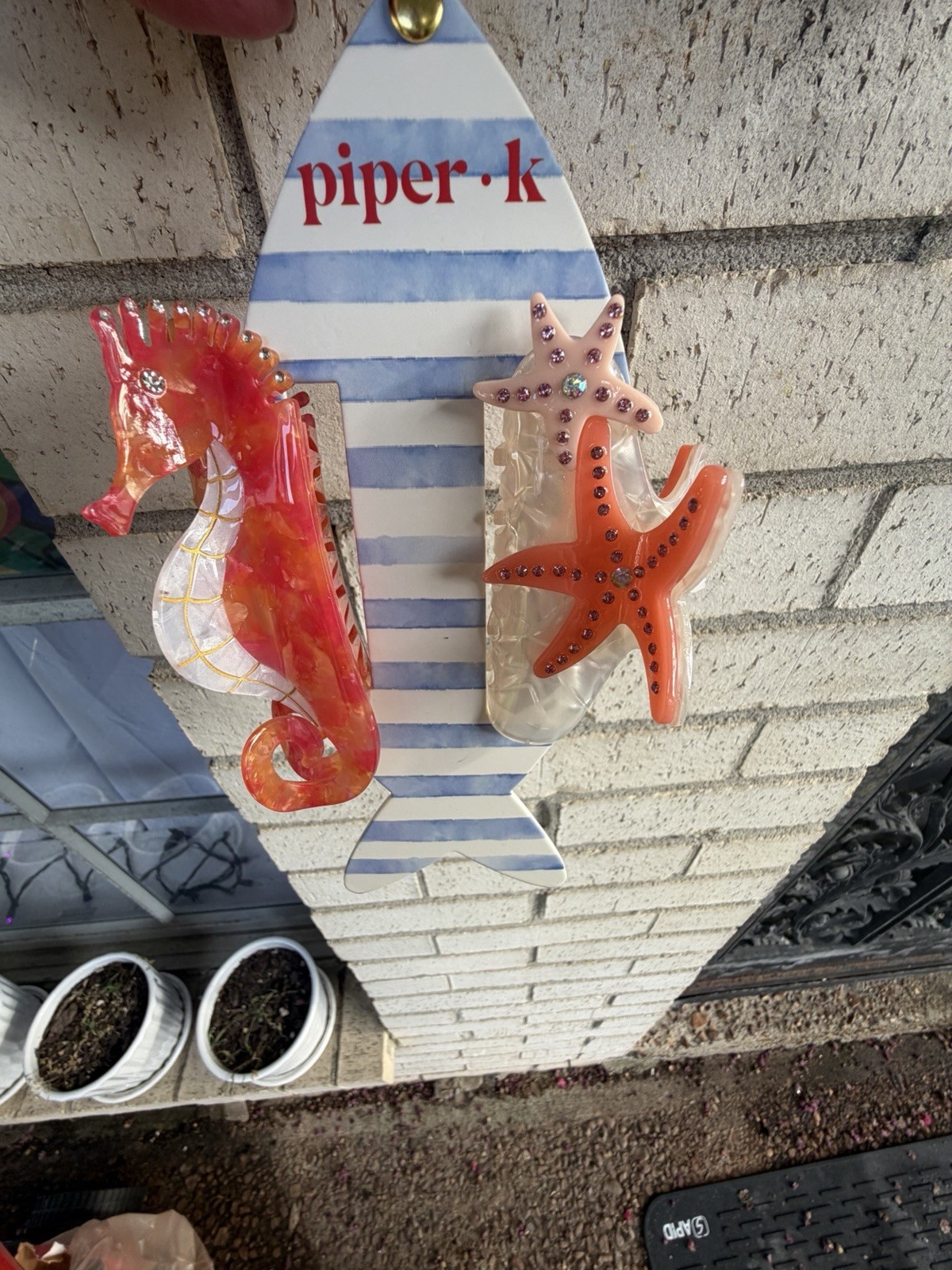 2 Pc Piper K Rhinestone Starfish & Seahorse Hair Clips Claw Sea life Beach New