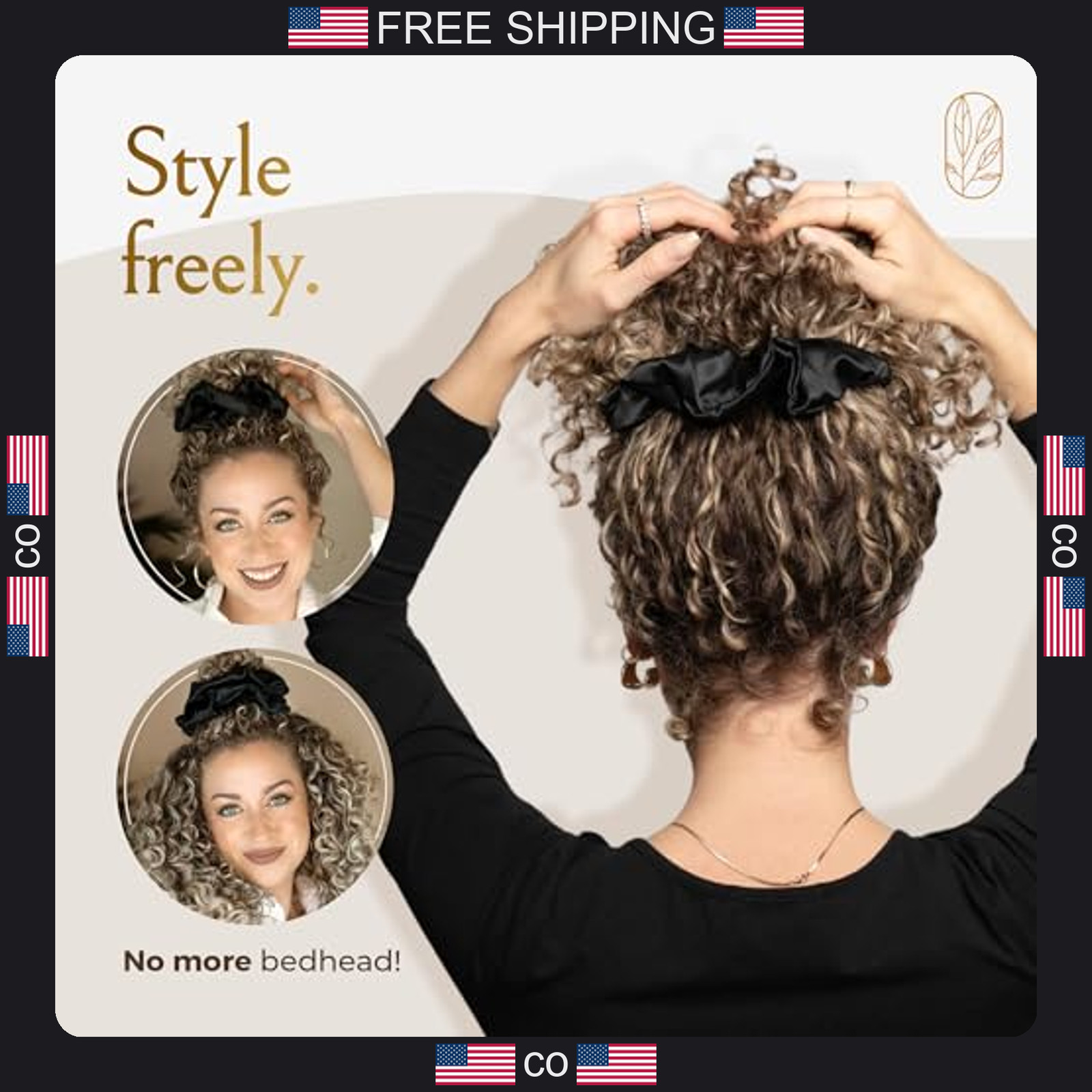 Silk Oversized Scrunchies for Curly Thick Hair Black