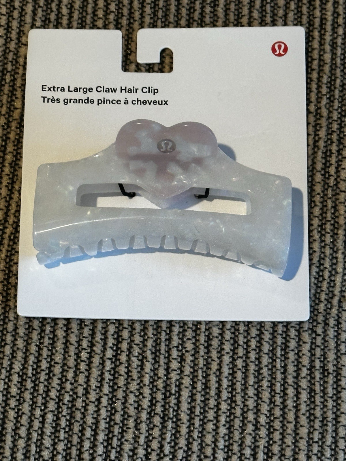 lululemon Extra Large Hair Claw Clip White Pearlescent Marbled Heart Logo