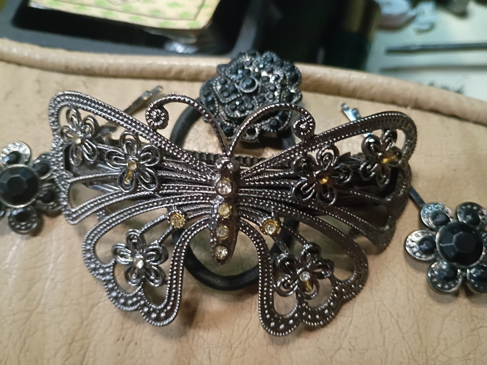 Butterfly Hair Clip With Rhinestones And Rhinestone Bobby Pins And A Flowered…