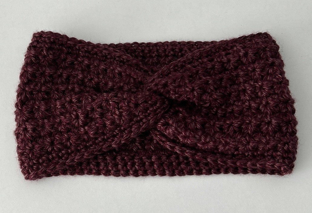 Crochet Twisted Ear Warmer Headband Crimson Red Handmade Women’s Fall Winter