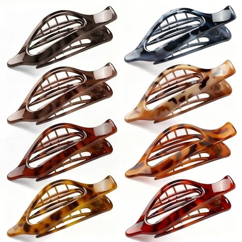 Flat Hair Clips for Women, 8 Pack French Concord Claw Clips for Thick Leopard