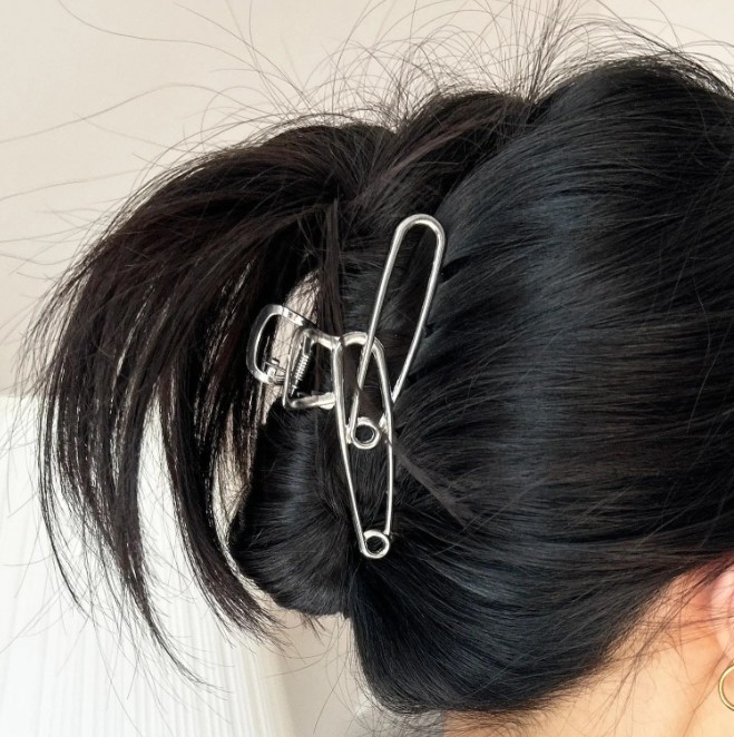 Silver Metal Rectangle Hair Clip for Women, Slip Resistant, Minimalist Solid