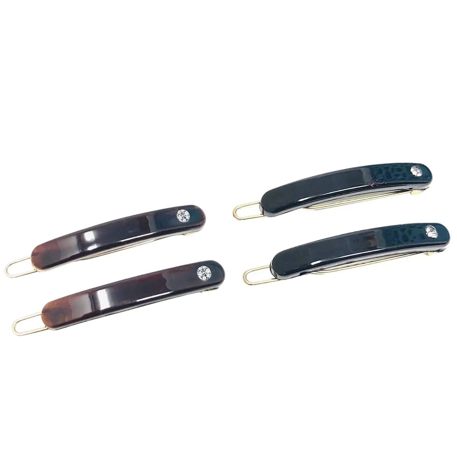 Parcelona French Mini Oblong 1.5″ Set of 4 Crystal Hair Clip Barrettes for Women