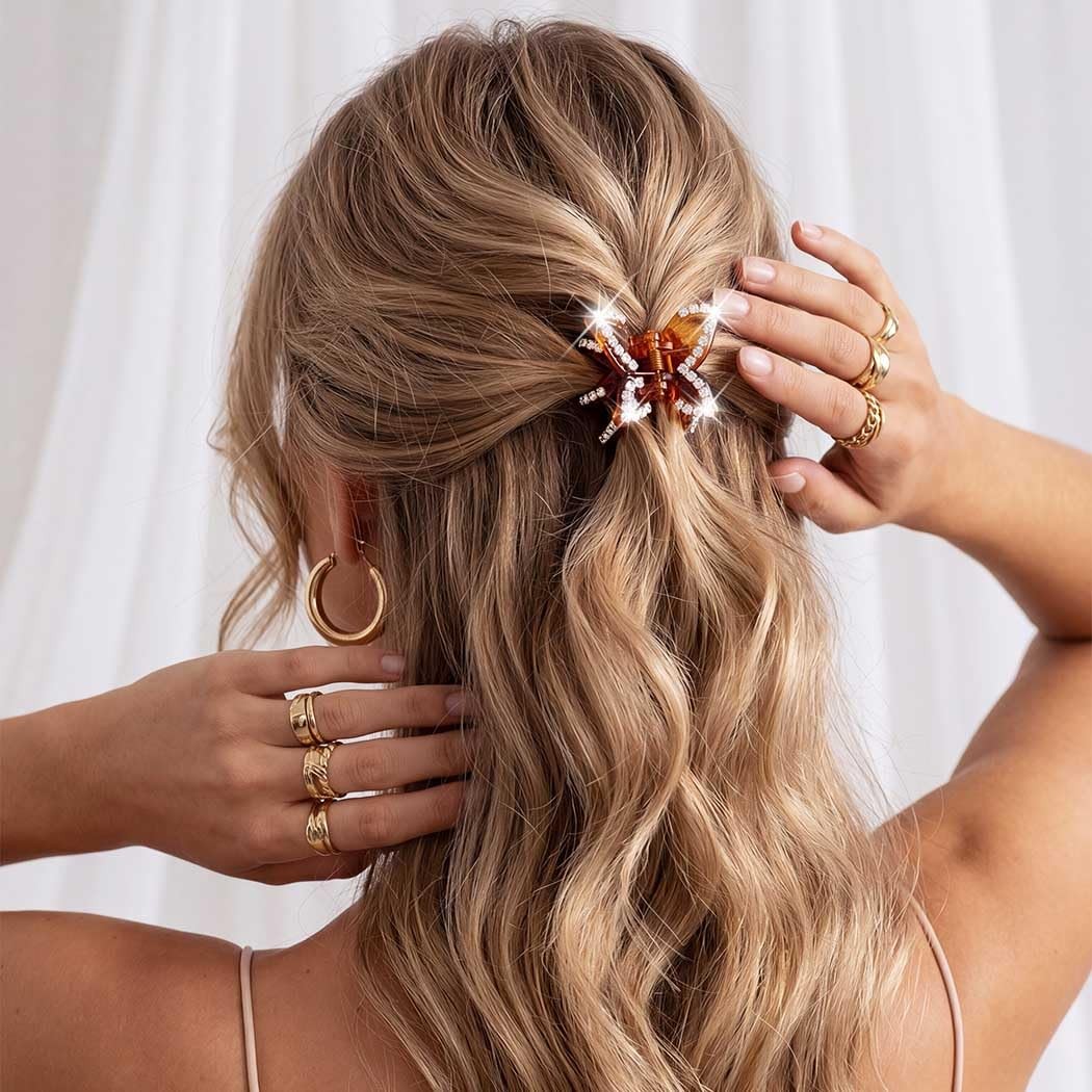 BARTOSI Rhinestone Claw Clips Sparkly Hair 1 Count (Pack of 1), Butterfly