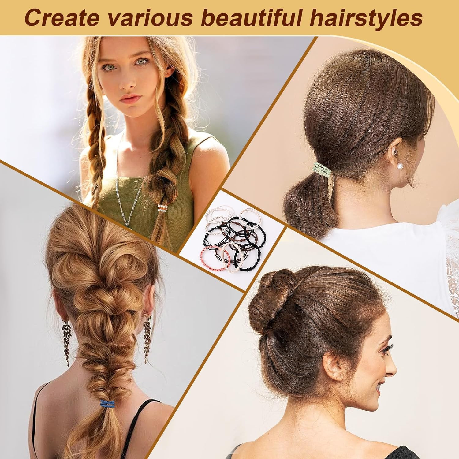 48 PCS Boho Hair Ties, Elastic Hair Tie Bracelets for Women, Cute Hair Ties No D