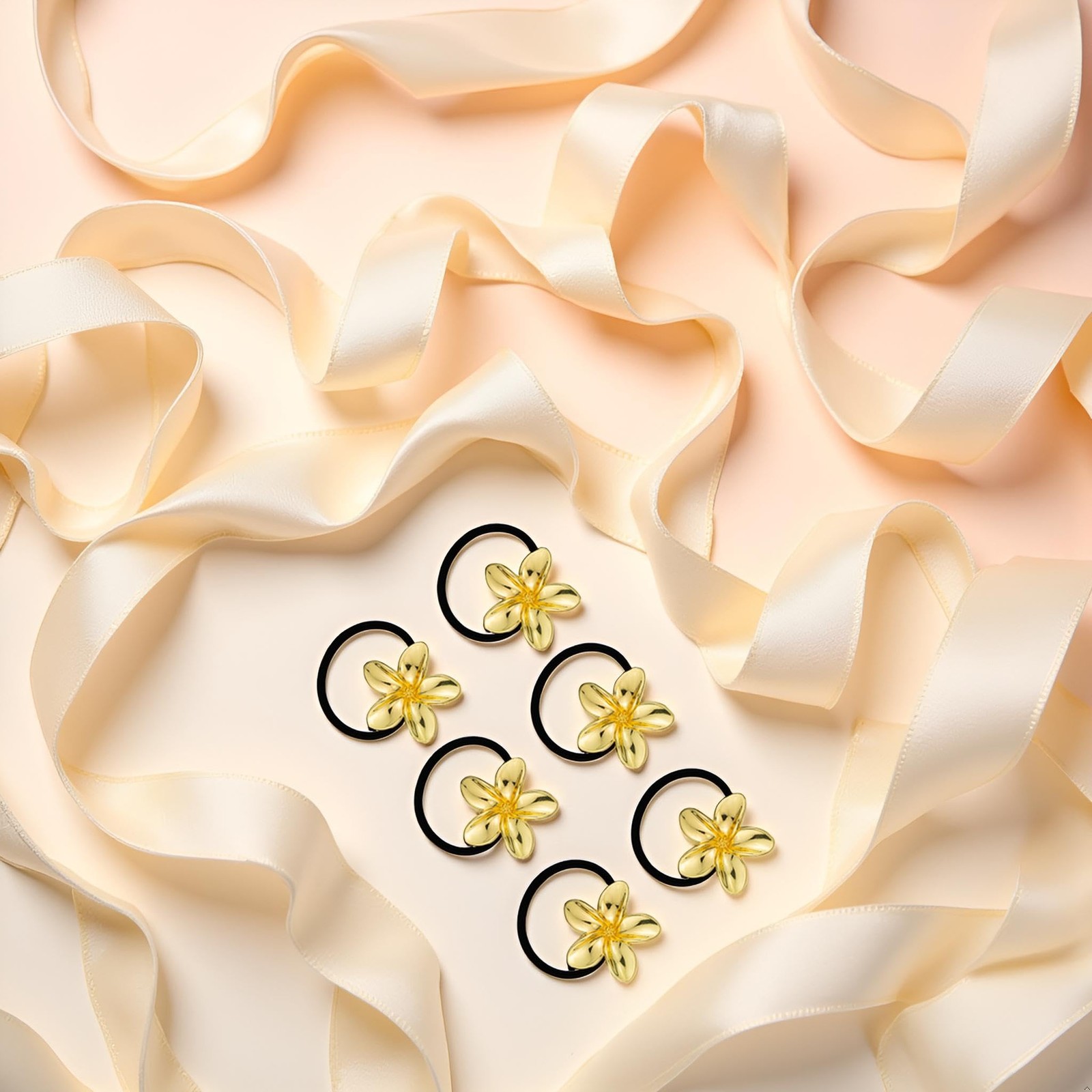 6 PCS Gold Floral Hair Ties Charms Ponytail Holders Decorative Metal Cuffs