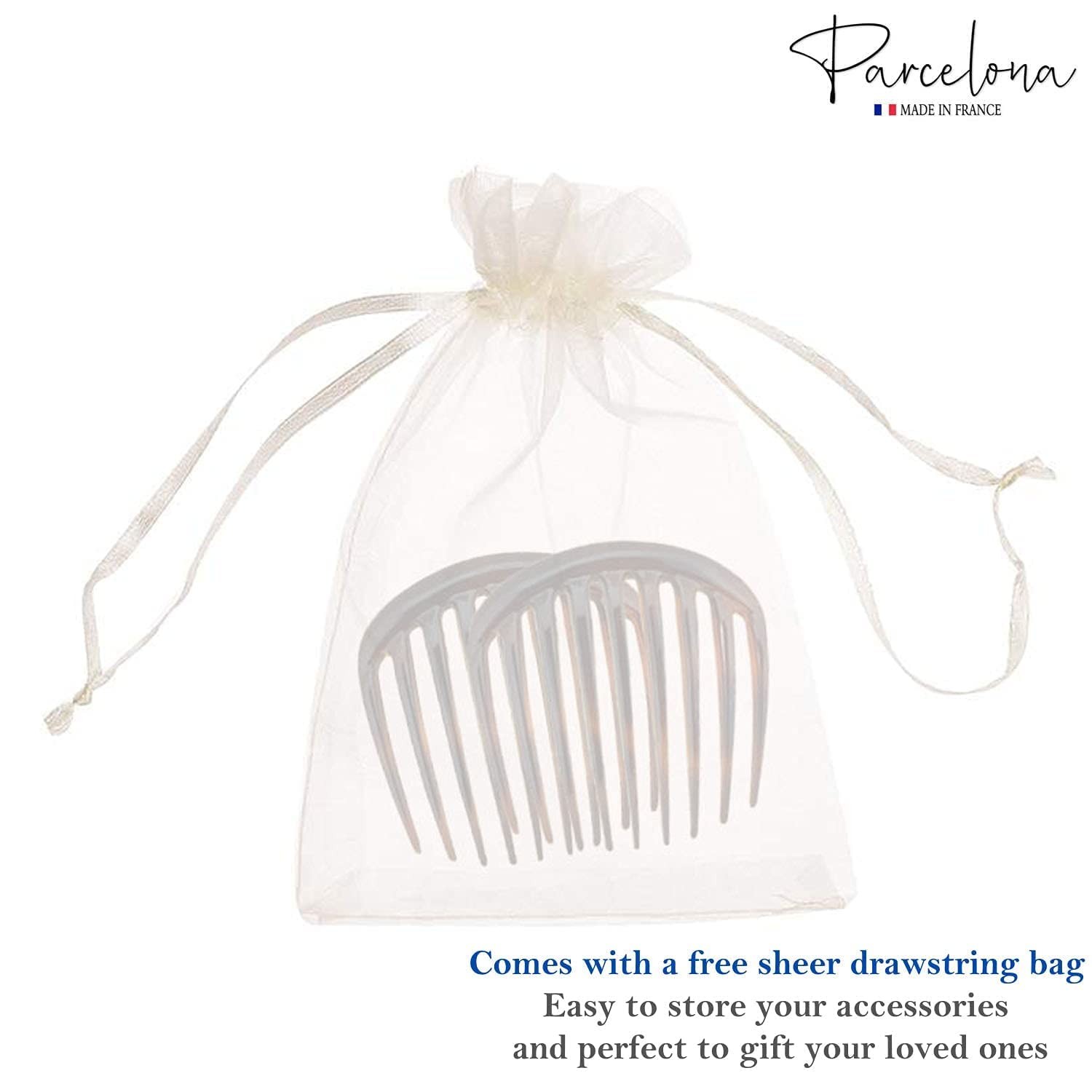 Parcelona French Smooth Edge Celluloid Acetate Hair Side Combs for Women (2 Pcs)
