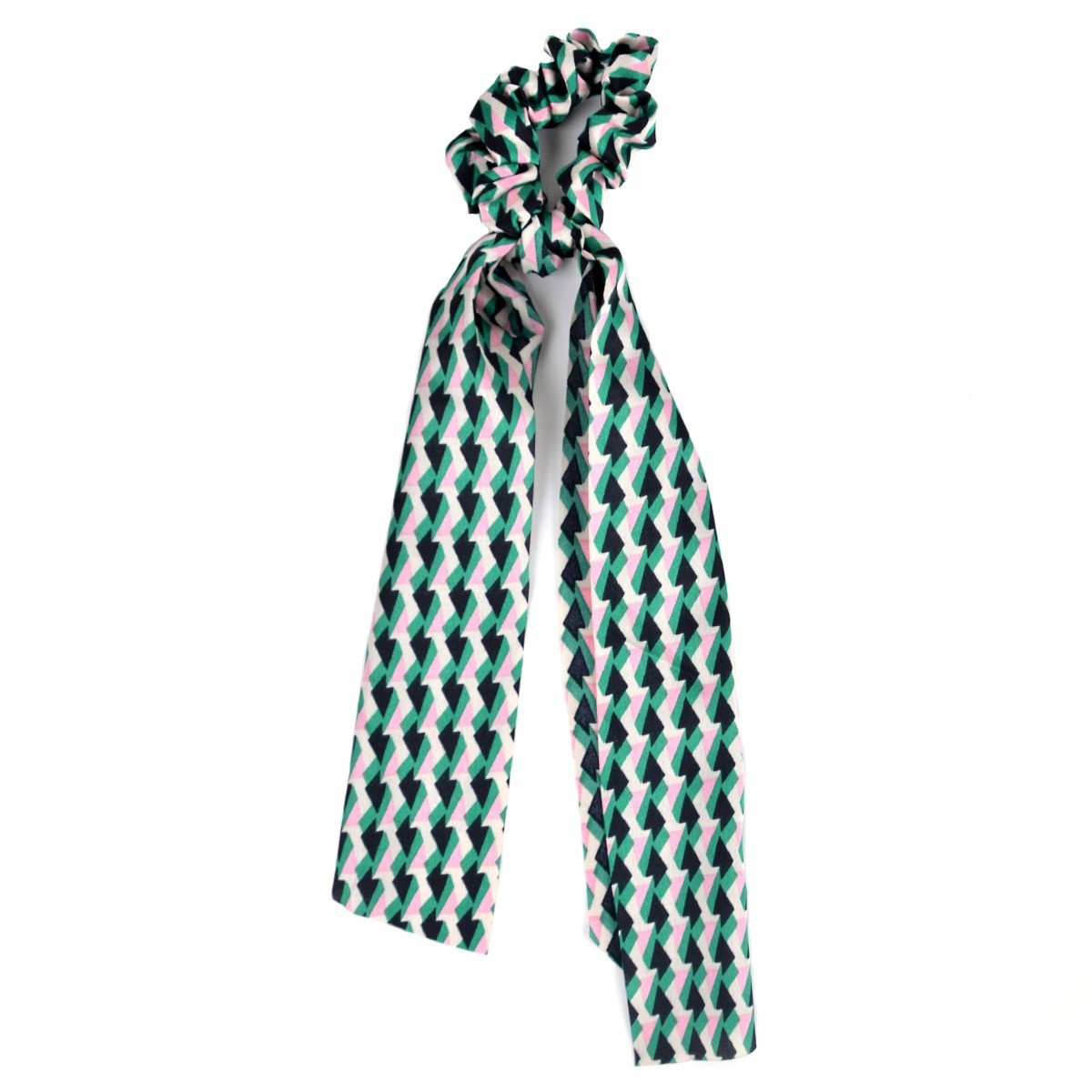 Nollia 4 Sets Geometric Print Scrunchies With Matching Hair Ties, Satiny Fabric