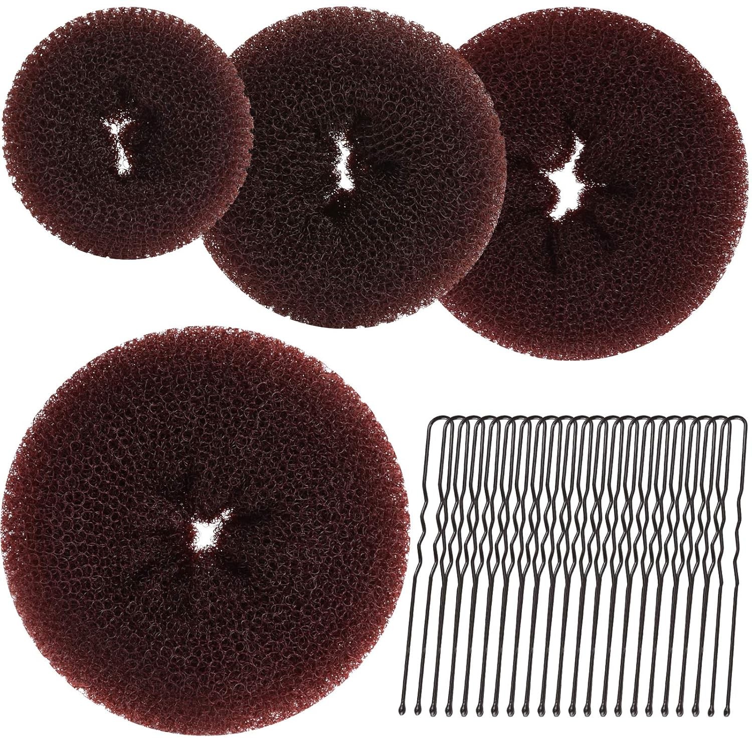 Teenitor Hair Bun Maker for Women, 4 Pcs Brown Ballet Buns in 4 Sizes, Hair Donu