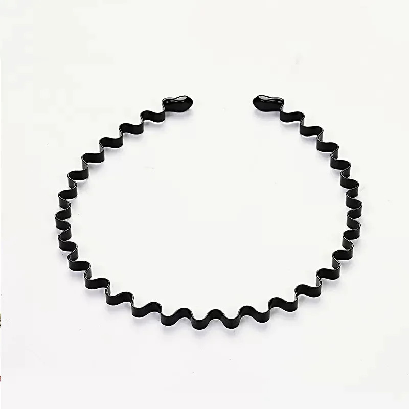 Unisex Black Elastic Non Slip Simple Metal Headbands For Men Women Wavy Hairband