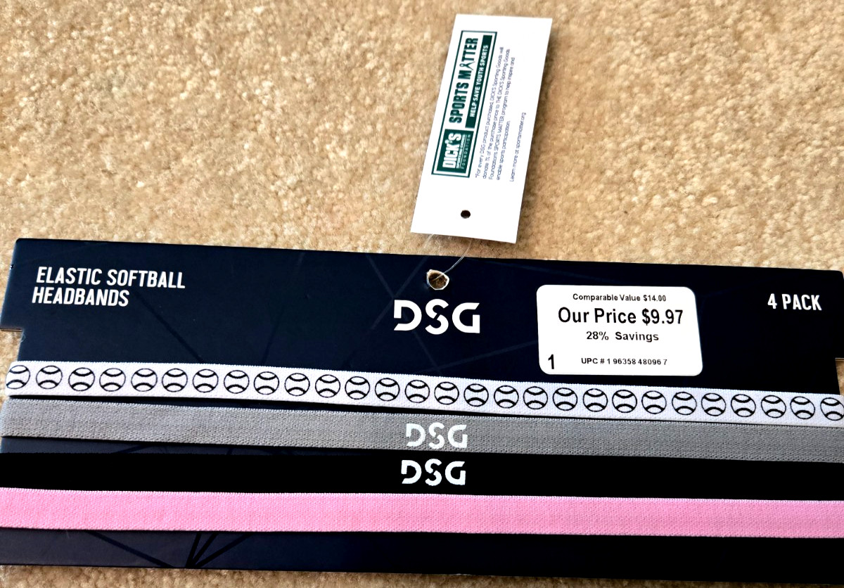 DSG Strikeout Elastic Softball Headbands 4 Pack Multi colored NWT