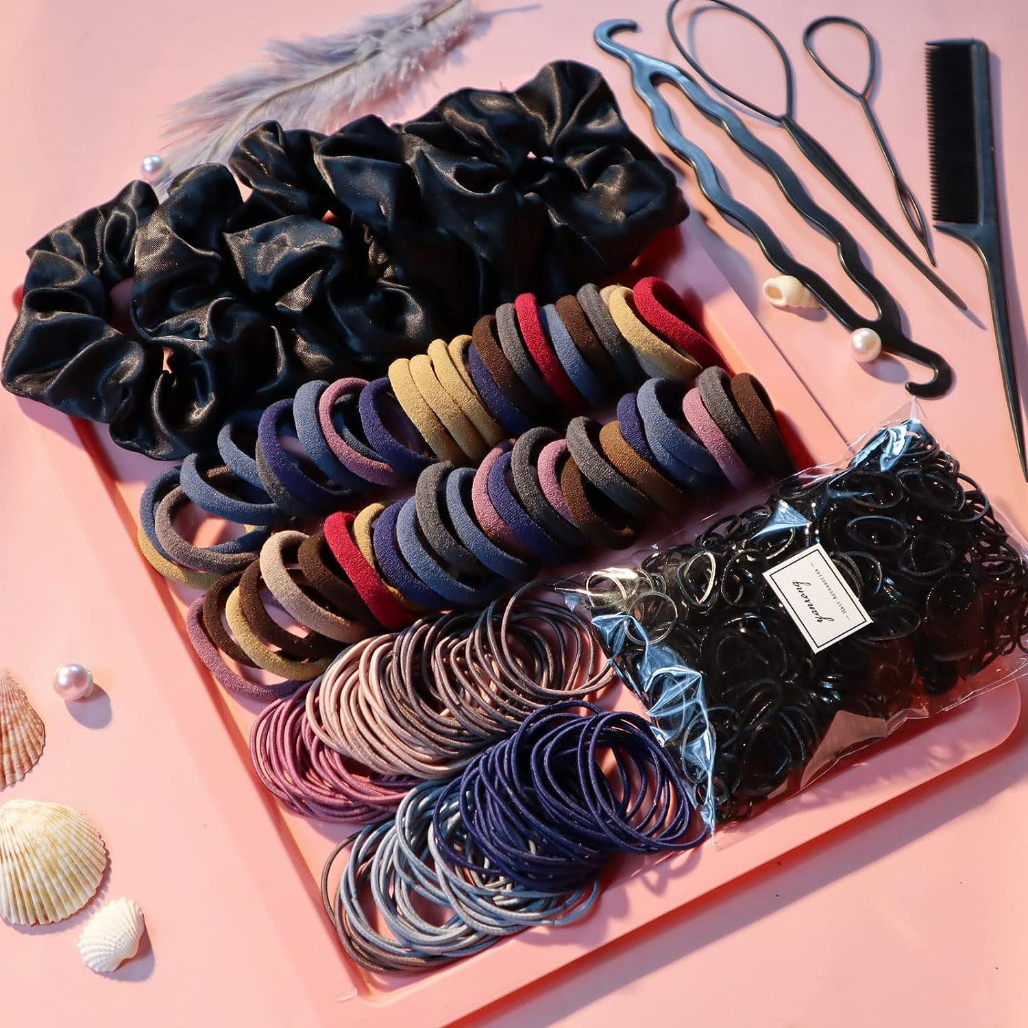 755PCS Hair Accessories for Woman Set Seamless Ponytail Holders Variety Hair Scr