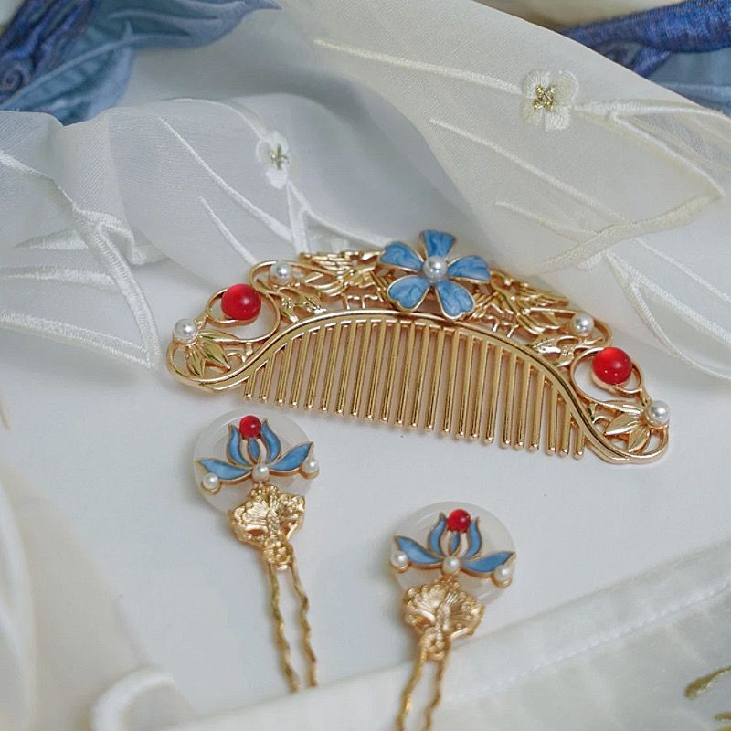 Hair Accessories Set 3pcs Ancient Chinese Style Hanfu Headpiece Comb Hairpin