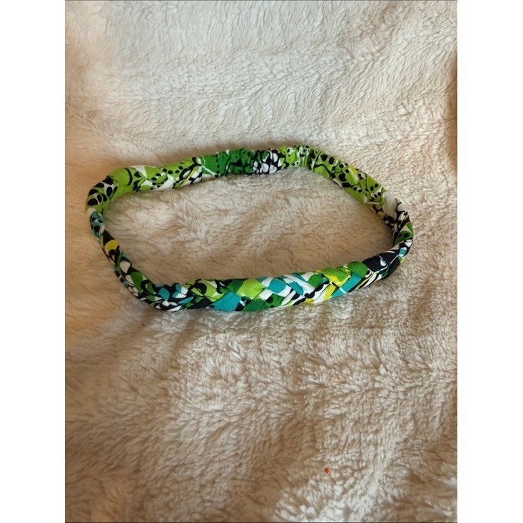 Vera Bradley Braided Floral Paisley Headband Green Blue Black White Elastic Back