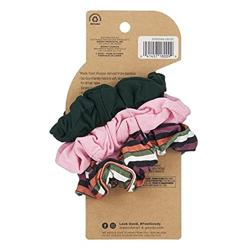 Planet Goody Eco Friendly Bamboo Scrunchies 3 Pack Assorted Stripes