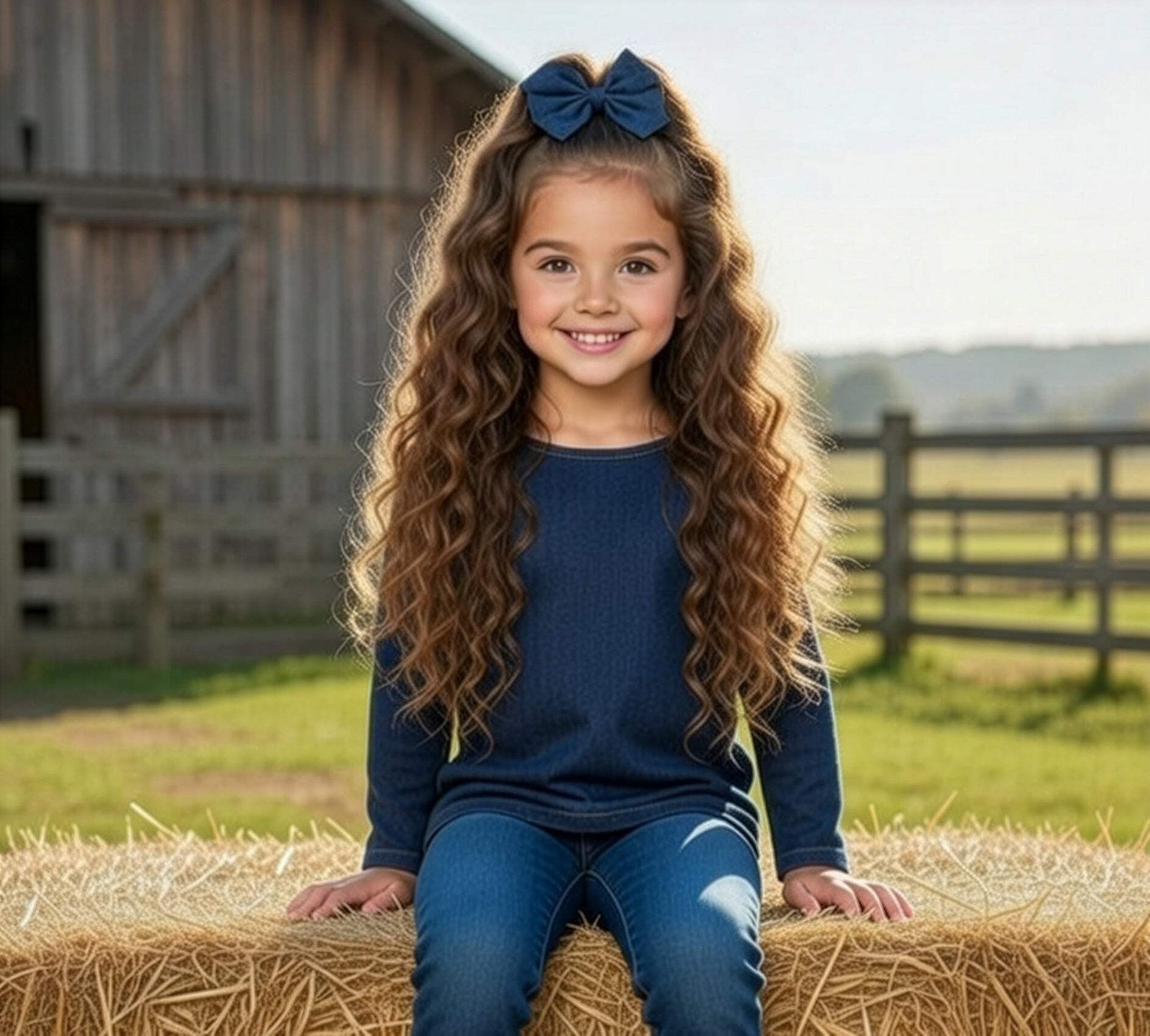 5″ Denim Hair Bow French Clip Barrette Blue Jean Ponytail Holder for Girls Women