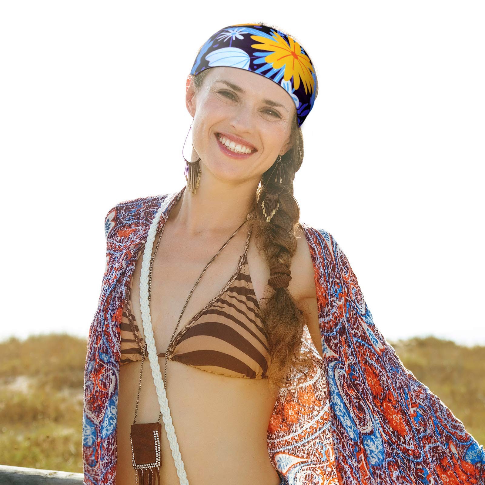 8 Pcs Wide African Headband for Women Stretchy Boho Print Hairband Non Slip H…
