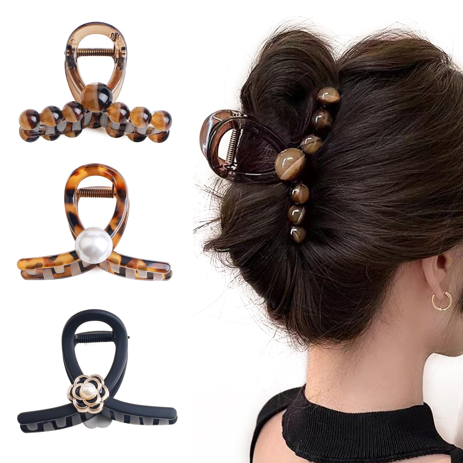 Sppry 1 Count (Pack of 3), Black & Brown – Medium 3 Inch (for Thin Hair)