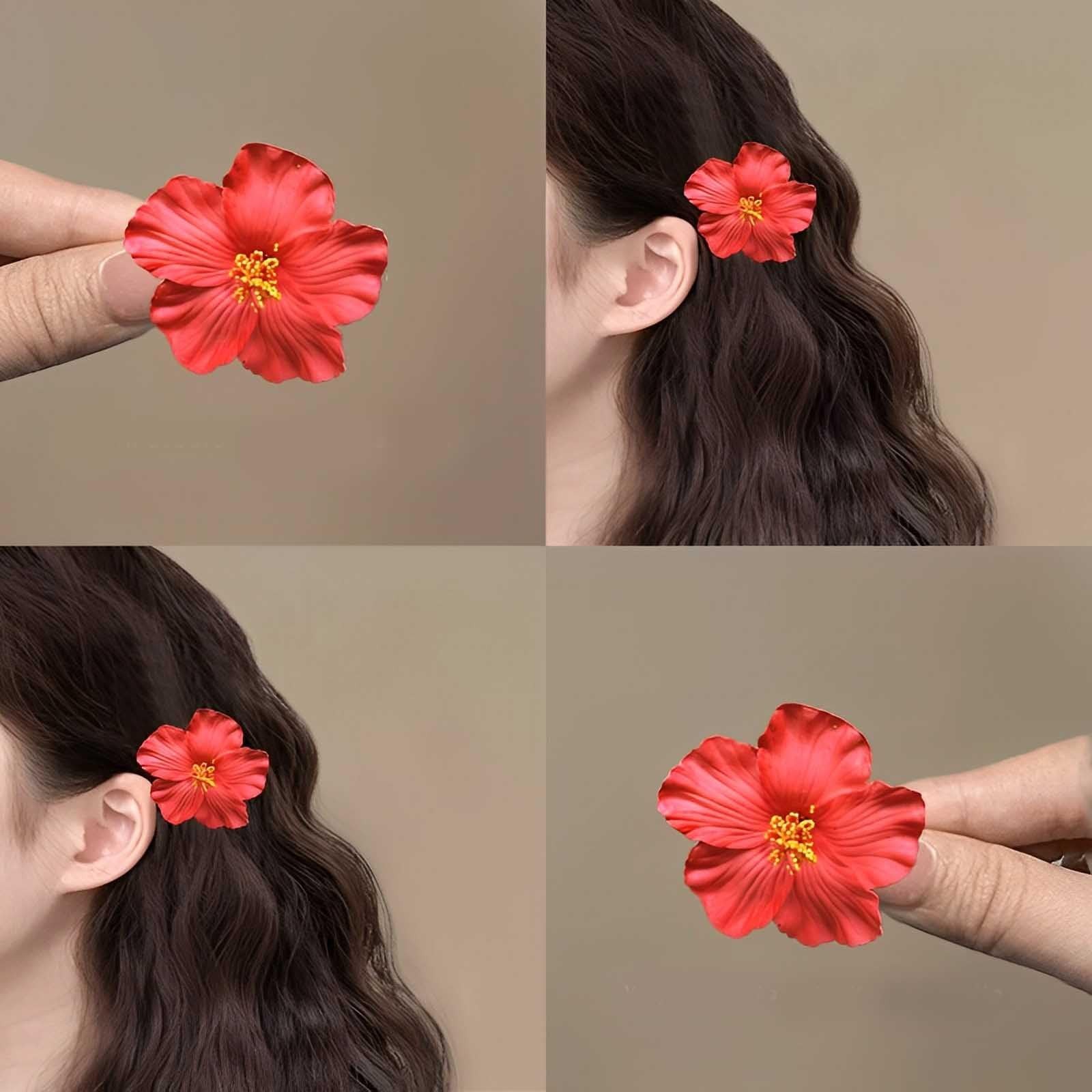 SOFISO 3Pcs Hawaiian Flower Hair Clips 1 Count (Pack of 3), Red,White,Pink