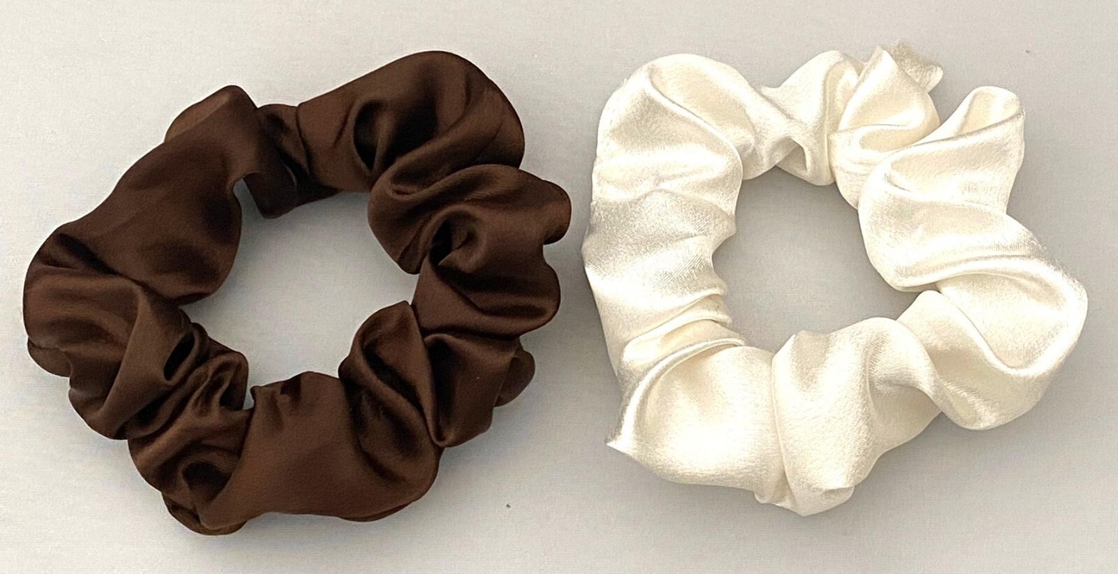 2 PCS LUSTROUS SATIN SCRUNCHIES PONYTAIL HOLDERS FREE USA SHIPPING