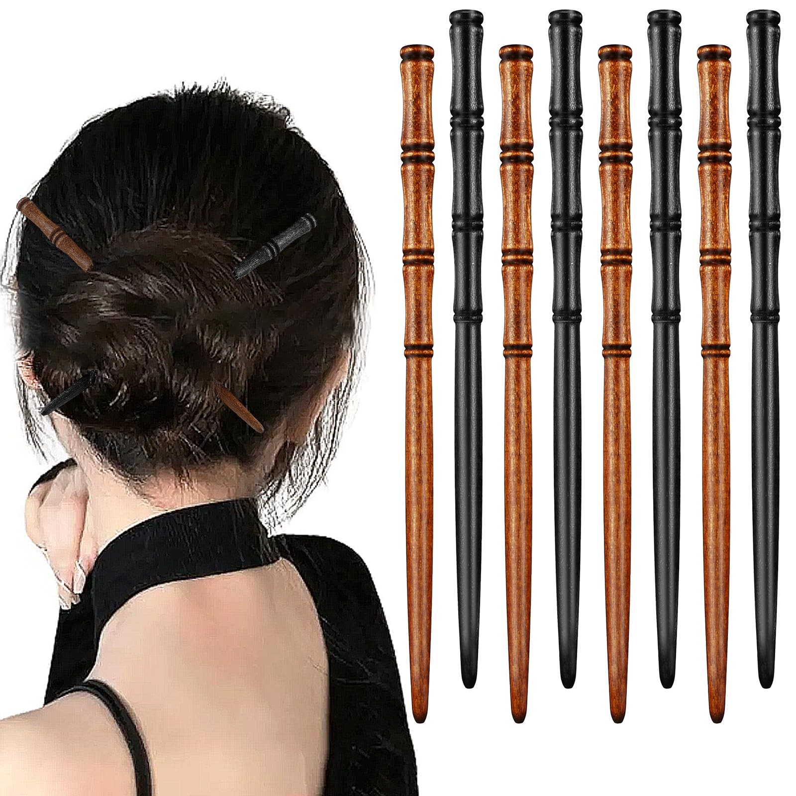 Hair Chopsticks Bamboo Shape Hair Sticks, 6.9 Inch Wooden Chinese HairPin