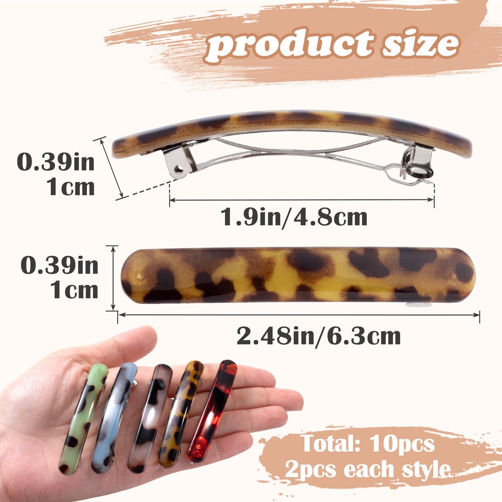 STSTR 10PCS French Barrette Hair 1 Count (Pack of 10), 5 Colors, 10pcs-oval