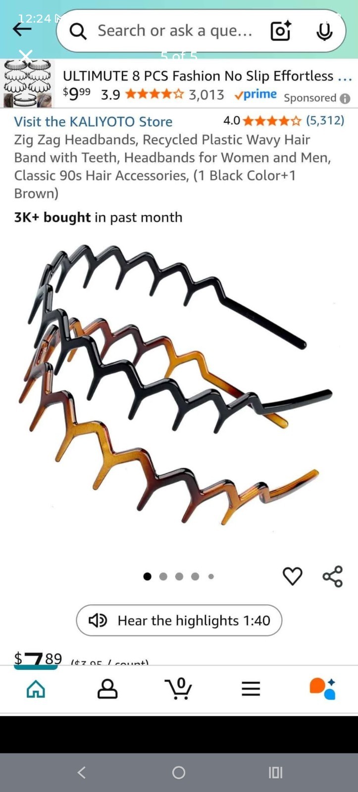 Qty 4 No-Slip Zig Zag Teeth Plastic Headbands Black & Brown 90s