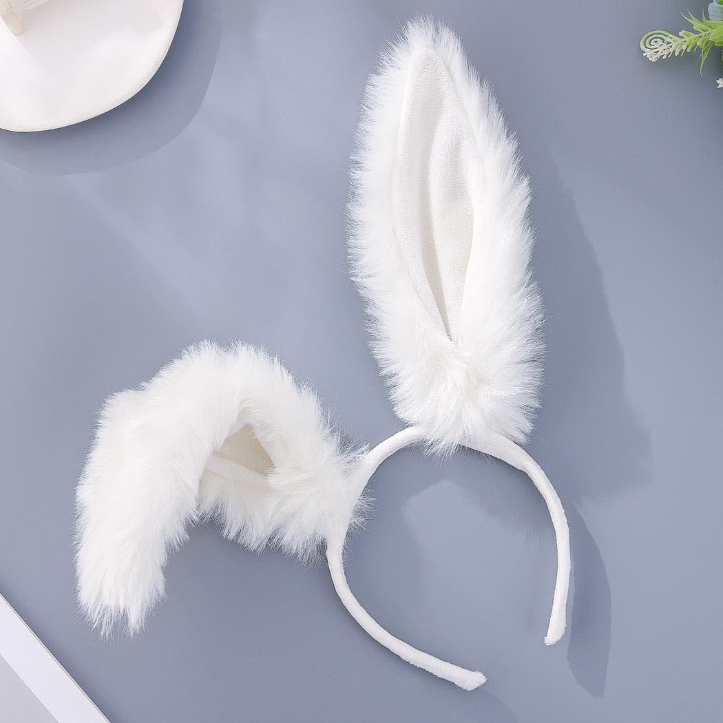 Aceorna White Bunny Ears Furry Rabbit Headbands Cute One Size,