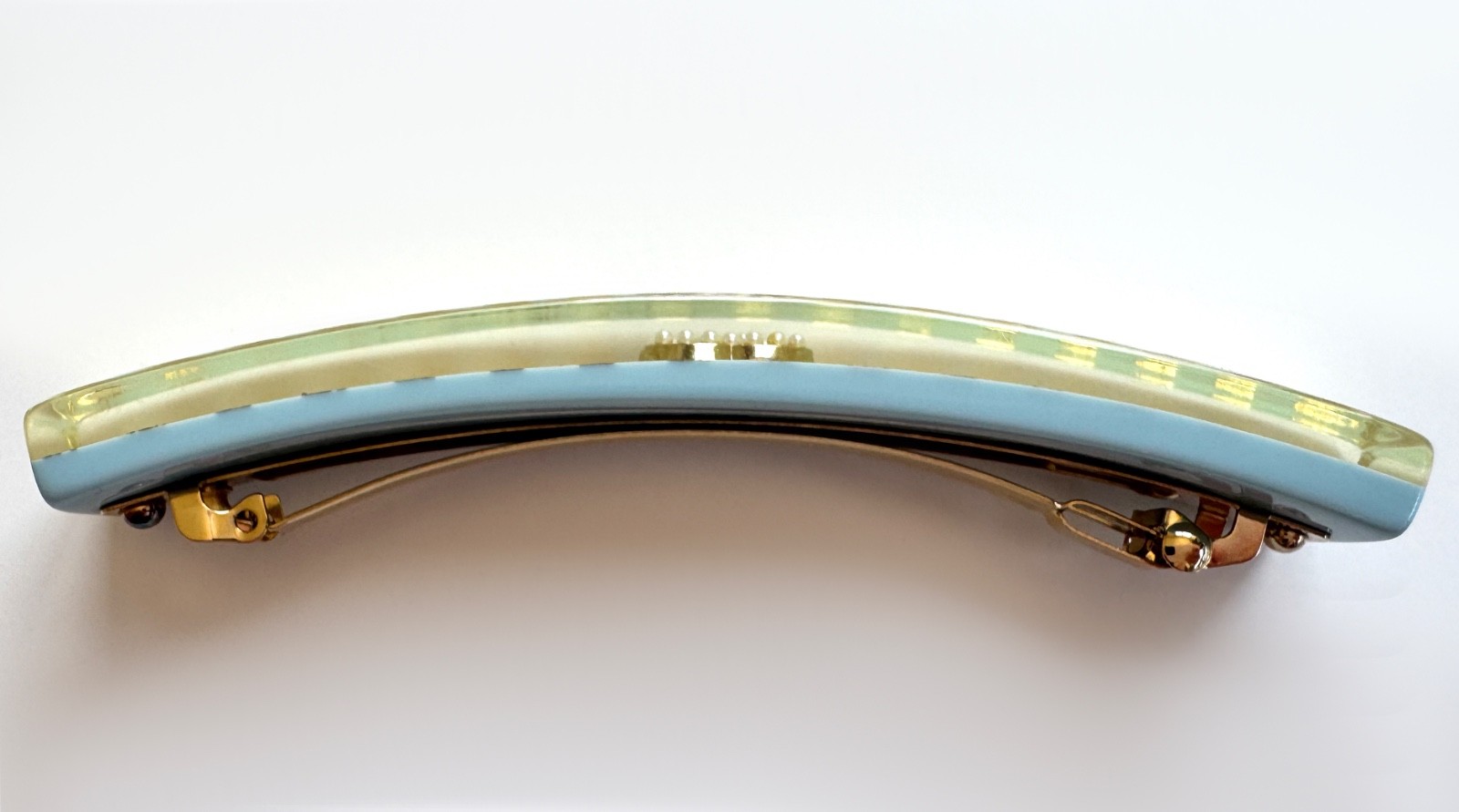 13C Versailles Chanel Hair Clip Barrette CC logo Gold Light Blue Pearl