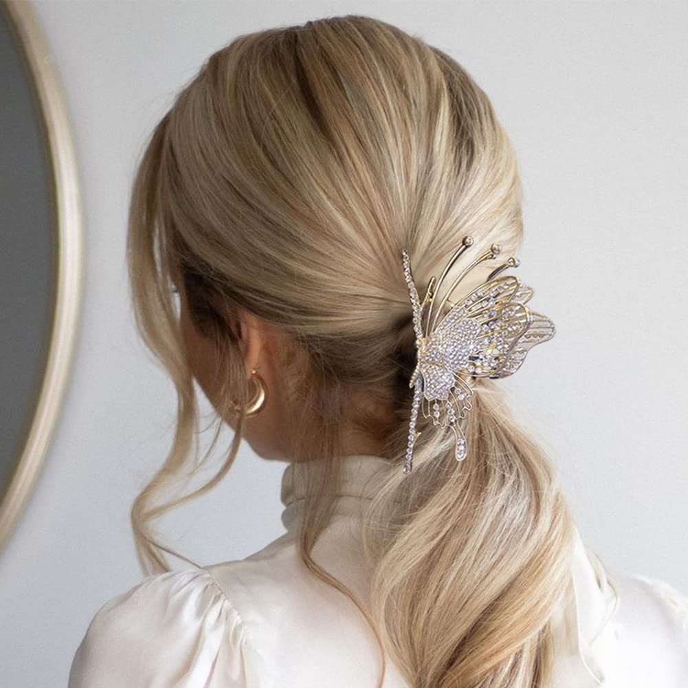 Butterfly Hair Claw Clips for 2 Count (Pack of 1), Butterfly-Rhinstone-2